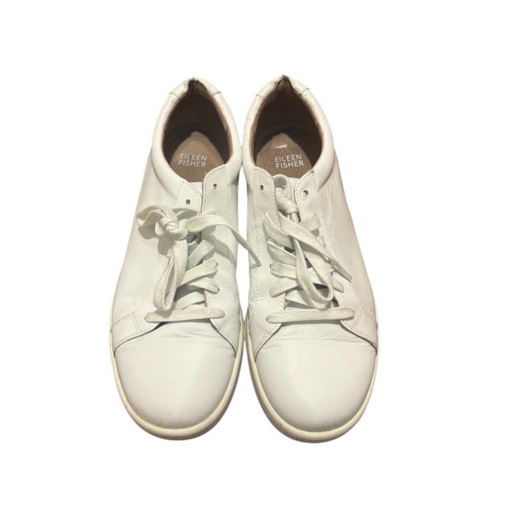 Eileen Fisher Cal Washed Leather Sneaker in White Size 9.5